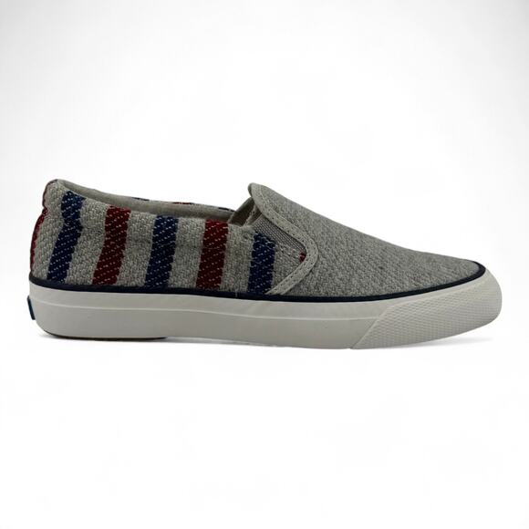 Keds x Swans Island Anchor Slip-On Sneakers – Gray with Red & Blue Stripes - Picture 5 of 7
